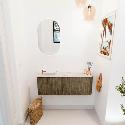 Mondiaz JOYA-DLUX 111.6cm toiletmeubel - ronding rechts kleur Dusk - Wastafel FAYE positie Links 1 kraangat kleur Nata.