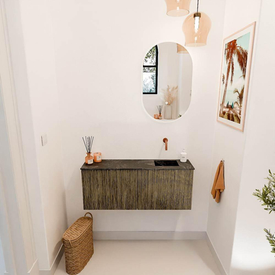 Mondiaz JOYA-DLUX 100cm meuble de salle de bains - couleur Dusk - Vasque FAYE position Droite Sans trou de robinet couleur Lava.