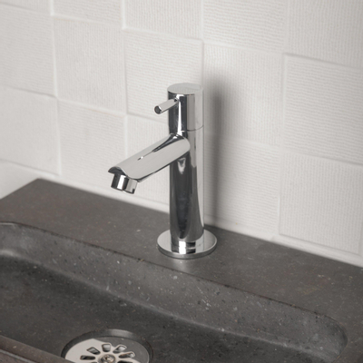 Differnz ensemble de lavabo - 38x24x8cm - Rectangulaire - 1 trou de robinet - Chromé - Pierre naturelle noire