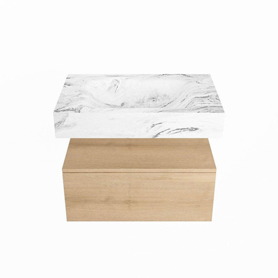 Mondiaz ALAN-DLUX Ensemble de meuble - 70cm - meuble Washed Oak mat - 1 tiroir - Lavabo Cloud Glace suspendu - vasque Centre - 0 trous de robinet