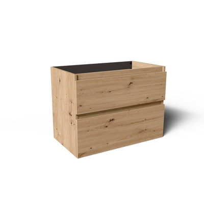 Saniclass Vita Meuble de salle de bains - 80x60x46cm - 2 tiroirs - sans poignée - 1 vasque - sans percage robinet - trop-plein - céramique - chêne rustique