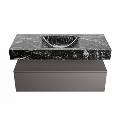 Mondiaz ALAN-DLUX Ensemble de meuble - 110cm - meuble Dark grey mat - 1 tiroir - Lavabo Cloud Lava suspendu - vasque Centre - 0 trous de robinet