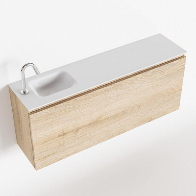 MONDIAZ OLAN Kit lave-mains - 120x30x40cm - 1 trou de robinet - 1 tiroir - chêne blanchi mat - lavabo à gauche - Solid Surface Blanc