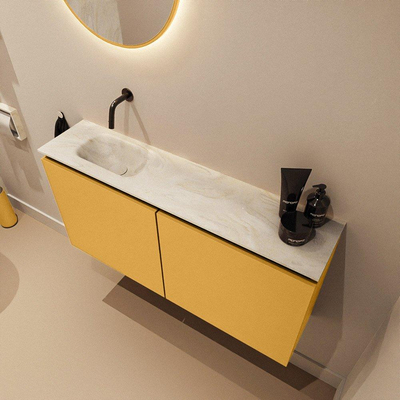 MONDIAZ TURE-DLUX meuble WC 100 cm Ocher. EDEN lavabo Ostra position gauche. Sans trou de robinet.