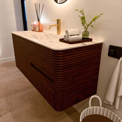 Mondiaz CIRO-DLUX Badkamermeubelset - 120x45x50cm - Solid surface wastafel Nata - 1 wasbak Midden - 1 kraangat - 2 lades - Ruby