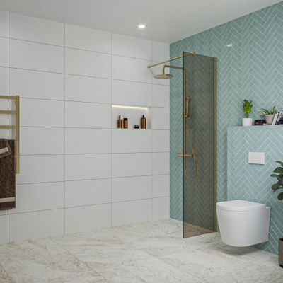 FugaFlow Eccelente Vetro inloopdouche badkamer - 50x200cm - rookglas - wandarm - geborsteld messing