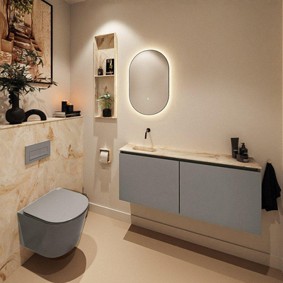 MONDIAZ TURE-DLUX Meuble WC 120 cm Smoke. EDEN lavabo Frappe position gauche. Sans trou de robinet.