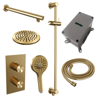 BRAUER Gold Carving inbouw regendoucheset – Ø20 cm hoofddouche – 40 cm rechte wandarm – ronde handdouche – glijstang 70 cm