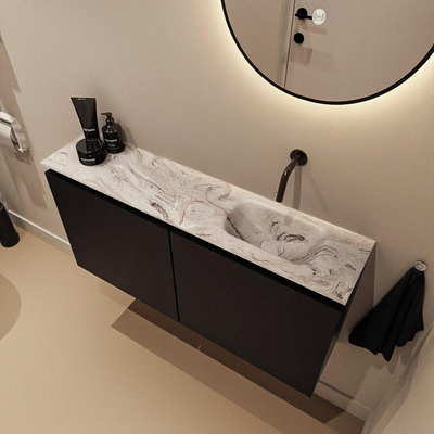 MONDIAZ TURE-DLUX Meuble de toilettes 100 cm Urban. EDEN vasque Glace position à droite. Sans trou de robinet.