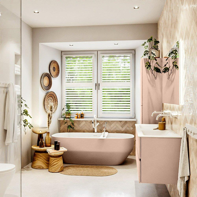 MONDIAZ VICA Ensemble meuble de salle de bains - 130cm - meuble sous-vasque rosee - 2 tiroirs - lavabo cloud double - sans trous de robinet - version haute 60cm - talc