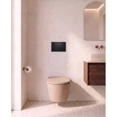 QeramiQ Dely Toiletset - 36.3x51.7cm - Geberit UP720 inbouwreservoir - rimless - diepspoel - 35mm zitting - softclose - kunststoffen bedieningsplaat mat zwart - ronde knoppen - mat beige