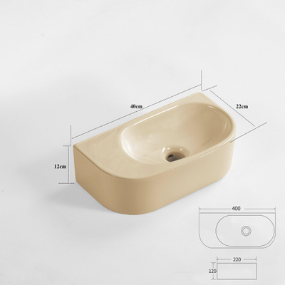 QeramiQ Pure Lavabo pour WC - 40x22x12cm - Lisse - semi-circulaire - sans trou de robinet - Céramique - Beige mat