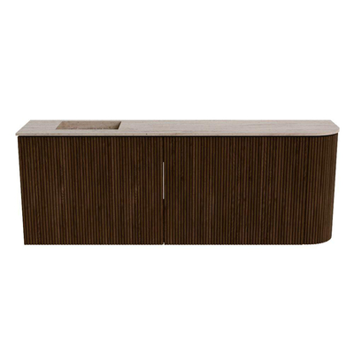 Mondiaz JOYA-DLUX 111.6cm toiletmeubel - ronding rechts kleur Walnut - Wastafel FAYE positie Links Zonder kraangat kleur Saba.