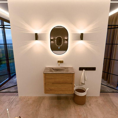 Mondiaz CIRO-DLUX Badkamermeubelset - 70x45x50cm - Solid surface wastafel Sombra - 1 wasbak Midden - zonder kraangaten - 2 lades - Oak