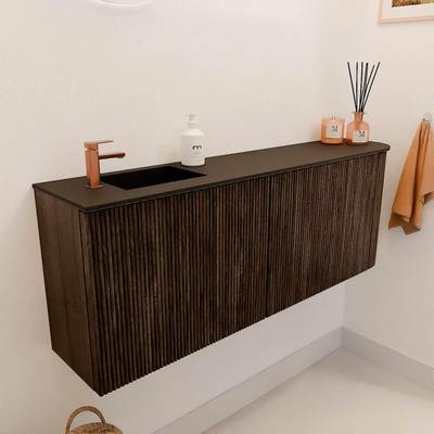 Mondiaz JOYA 111.6cm toiletmeubel - ronding rechts kleur Walnut - Wastafel FAYE positie Links 1 kraangat kleur Urban.