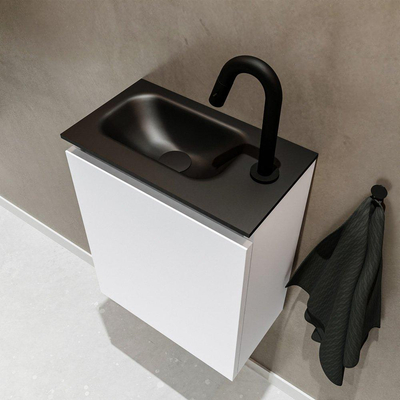 MONDIAZ TURE Fonteinset - 40x23x50cm - 1 kraangat - 1 deur - talc mat - Wasbak links - Solid Surface Zwart
