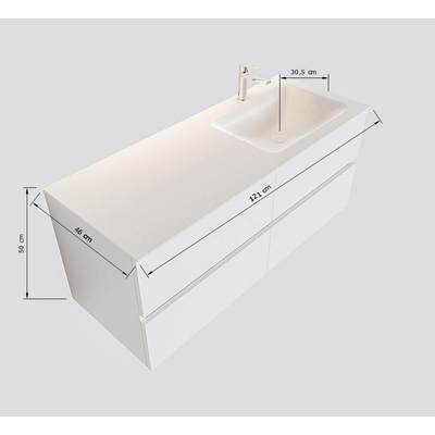 Mondiaz VICA ensemble de meuble de salle de bain - 120cm - meuble sous lavabo talc - 4 tiroirs - lavabo cloud droite - sans trou de robinet XL version 60cm haut