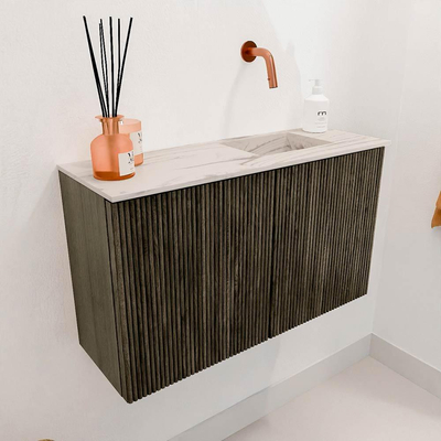 Mondiaz JOYA-DLUX Meuble de salle de bains - 70cm - couleur Shadow - Vasque FAYE position Droite Sans trou de robinet couleur Nata