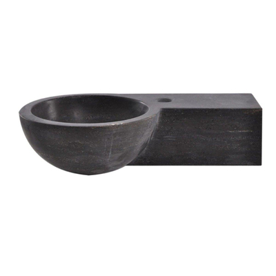 Wiesbaden B-stone fonteinset – rond – 40x23x10 cm – hardsteen zwart – kraangat rechts – mat zwarte kraan