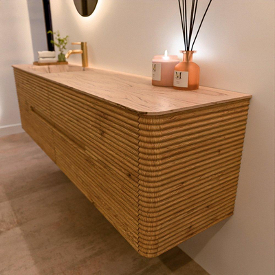 Mondiaz CIRO-DLUX Meuble de salle de bains - 180x45x50cm - Lavabo en solid surface Arena - 1 vasque à gauche - 1 trou de robinet - 4 tiroirs - Chêne