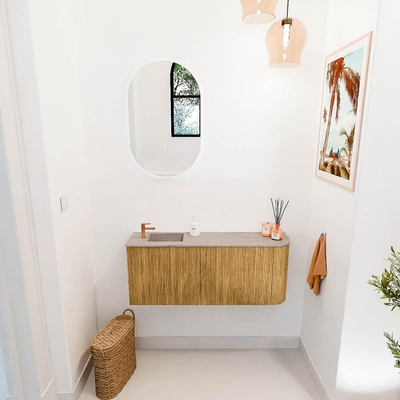 Mondiaz JOYA-DLUX 101.6cm toiletmeubel - ronding rechts kleur Oak - Wastafel FAYE positie Links 1 kraangat kleur Saba.