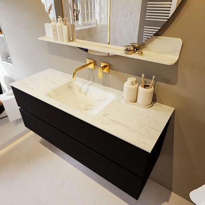 Mondiaz VICA-DLUX ensemble de meuble de salle de bain - 130cm - meuble sous-vasque urban - 2 tiroirs - lavabo encastré cloud milieu - sans trous de robinet - version haute de 60cm - opalo