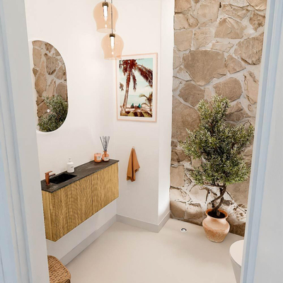 Mondiaz JOYA-DLUX 90cm toiletmeubel - kleur Oak - Wastafel FAYE positie Links 1 kraangat kleur Lava.