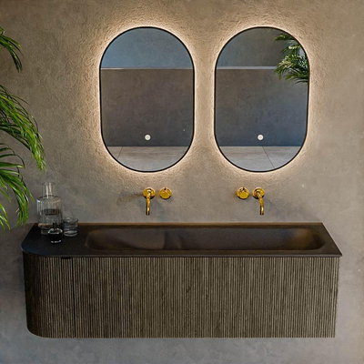 Mondiaz KURVE Badkamermeubelset - 145x46x40cm - 1 lade - 1 deur - wastafel solid surface - rechts - zonder kraangat - Shadow