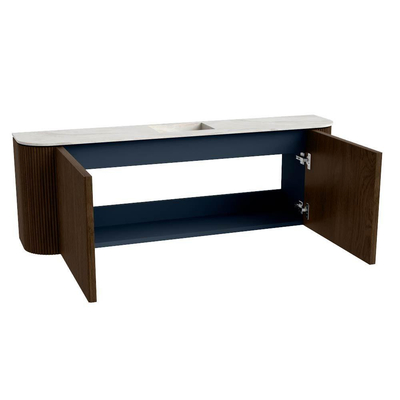 Mondiaz JOYA-DLUX 123.2cm toiletmeubel - ronding links en rechts kleur Walnut - Wastafel FAYE positie Midden Zonder kraangat kleur Ostra.