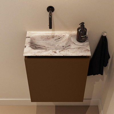 MONDIAZ TURE-DLUX Meuble toilette - 40cm - Rust - EDEN - vasque Glace - position gauche - sans trou de robinet