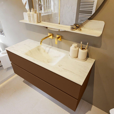 Mondiaz VICA-DLUX ensemble de meuble de salle de bain - 120cm - meuble sous-vasque repos - 2 tiroirs - lavabo encastrée cloud milieu - sans trous de robinet - version haute de 60cm - opalo