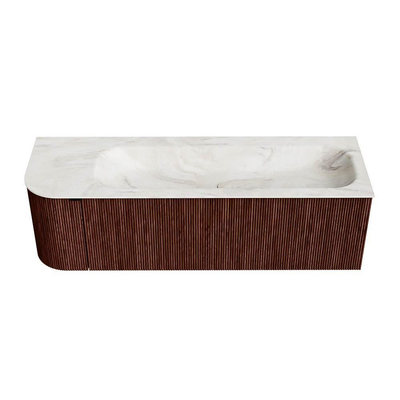 Mondiaz KURVE-DLUX Badkamermeubelset - 145x46x40cm - 1 lade - 1 deur - wastafel solid surface - rechts - 2 kraangaten - Ruby