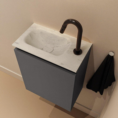 MONDIAZ TURE-DLUX Meuble WC 40 cm Dark Grey. EDEN lavabo Opalo position à gauche. Avec 1 trou de robinet.