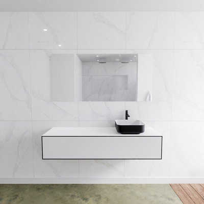 Mondiaz Lagom Meuble salle de bains 150x30.9x45cm Solid Surface Urban 1 tiroir avec lavabo BINX vasque à poser Droite 1 trou de robinet