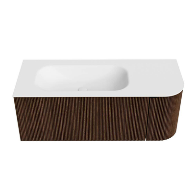 MONDIAZ KURVE meuble de salle de bains 115cm avec module 25 R couleur Walnut avec 1 tiroir et 1 porte. Lavabo BIG SMALL gauche 1 trou de robinet Talc.