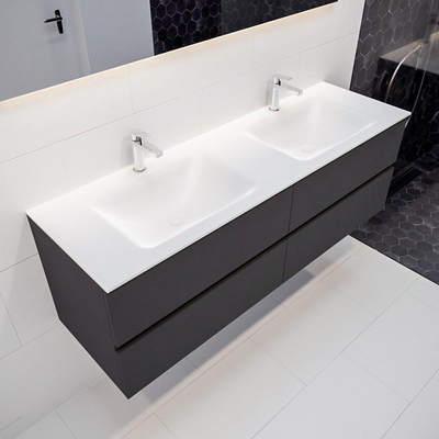 Mondiaz VICA Meuble Dark grey avec 4 tiroirs 150x50x45cm vasque lavabo Cloud double 2 trous de robinet