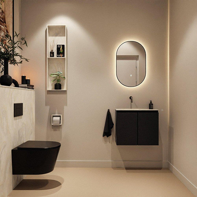 MONDIAZ TURE-DLUX Meuble toilette - 60cm - Urban - EDEN - vasque Ostra - position gauche - sans trou de robinet