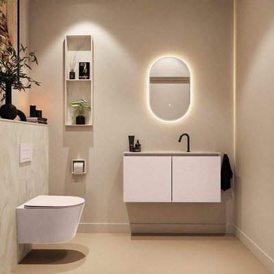 MONDIAZ TURE-DLUX meuble WC 100 cm Rosee. EDEN lavabo Ostra position milieu. Avec 1 trou de robinet.