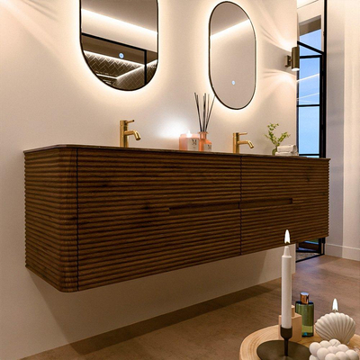 Mondiaz CIRO-DLUX Badkamermeubelset - 180x45x50cm - Solid surface wastafel Sombra - 2 wasbak Dubbel - 2 kraangaten - 4 lades - Dusk