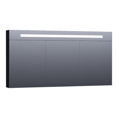 Saniclass Double Face Spiegelkast - 140x70x15cm - verlichting - geintegreerd - 3 links- rechtsdraaiende spiegeldeur - MDF - mat zwart