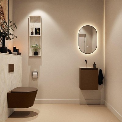 MONDIAZ TURE-DLUX Meuble toilette - 40cm - Rust - EDEN - vasque Ostra - position gauche - sans trou de robinet