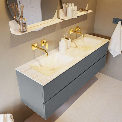 Mondiaz VICA-DLUX ensemble de meuble de salle de bain - 150cm - meuble sous-vasque plata - 2 tiroirs - lavabo encastré cloud double - sans trous de robinet - miroir modèle spot - version XL 60cm de haut - ostra