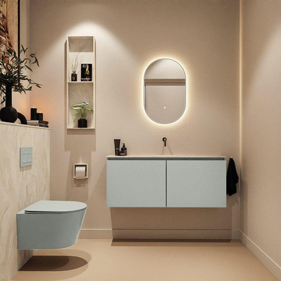 MONDIAZ TURE-DLUX meuble WC 120 cm Greey. Lavabo EDEN Ostra position centrale. Sans trou de robinet.