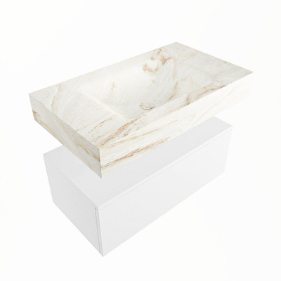 Mondiaz ALAN-DLUX Ensemble de meuble - 80cm - meuble Talc mat - 1 tiroir - Lavabo Cloud Frappe suspendu - vasque Centre - 0 trous de robinet