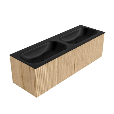 MONDIAZ KURVE 140cm Meuble salle de bain - couleur Oak - 2 tiroirs - vasque BIG SMALL double - sans trous de robinet - Urban