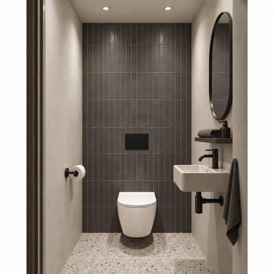 Adema Salina 2.0 Ensemble WC - 48.5x36x32cm - cuvette profonde - sans bride - réservoir encastré QeramiQ - softclose - déclipsable (quickrelease) - abattant WC - plaque de commande en métal noir mat - boutons ronds - blanc