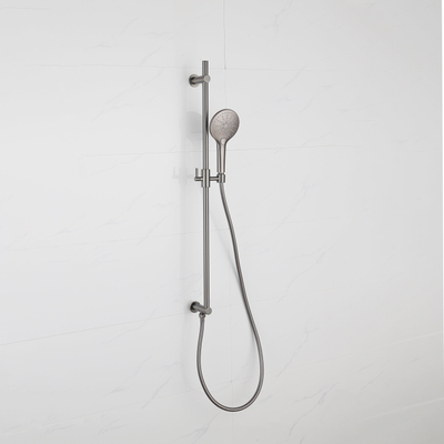 Fortifura Calvi Ensemble de Glissière - coude mural intégré - flexible de douche lisse - douchette ronde - Gunmetal PVD brossé