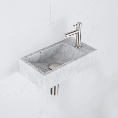 Saniclass Fuente pack lave-mains – rectangulaire – 40 x 22 x 10 cm – pierre naturelle blanche – robinet inox