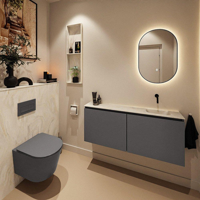 MONDIAZ TURE-DLUX meuble WC 120 cm Dark Grey. Lavabo EDEN Ostra position à droite. Sans trou de robinet.