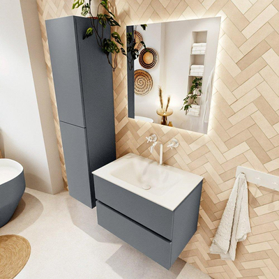 Mondiaz VICA ensemble de meuble de salle de bain - 70cm - meuble sous-vasque plata - 2 tiroirs - lavabo cloud milieu - 1 trou de robinet - version haute de 60cm - talc